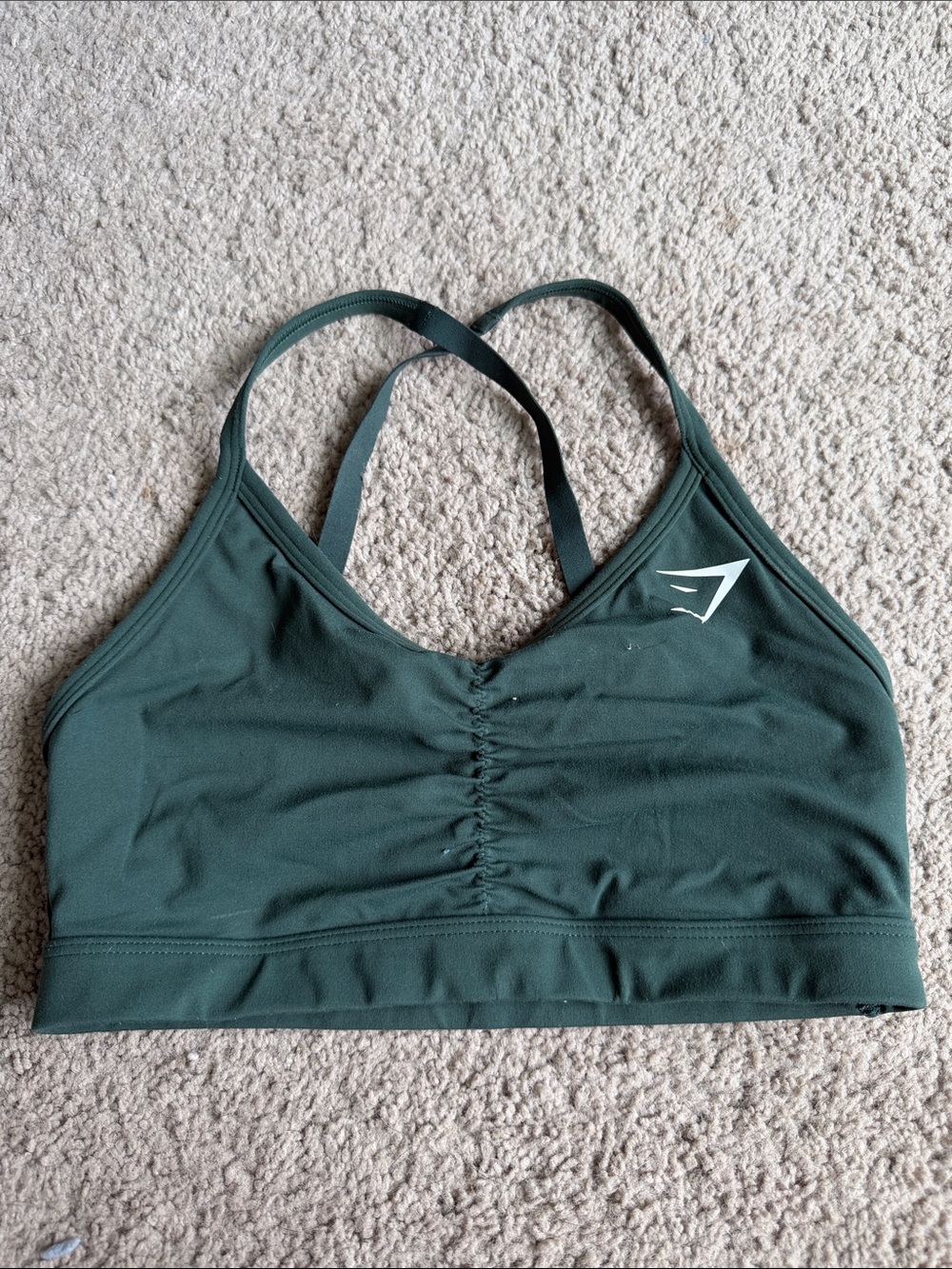 Gymshark Dark Green Ruched Low-Impact Sports Bra with Strappy Back